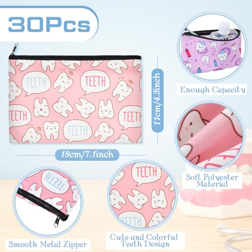 30 Pcs Dental Themed Makeup Bags for Women and Kids - Teeth Gift Set
