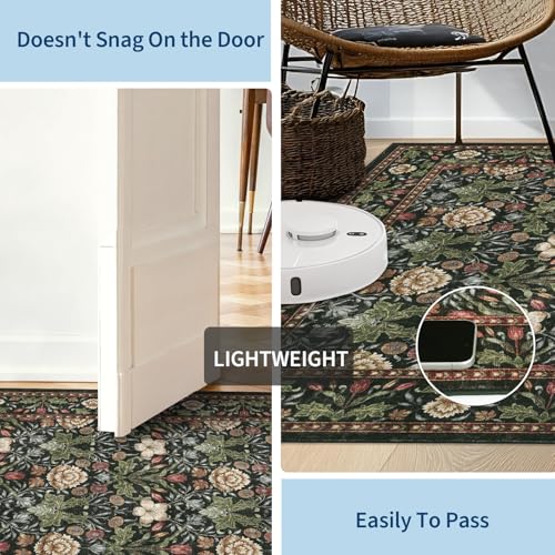 GarveeHome Forest Green Floral Area Rug 9x12 for Living Room & Bedroom, Washable Non-Slip Floor Mat