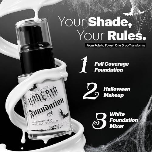 VANERIA White Foundation Liquid, Face Makeup Full Coverage Waterproof, Mixer Use or White Base for Goths, Vampires, Clowns. 30ML