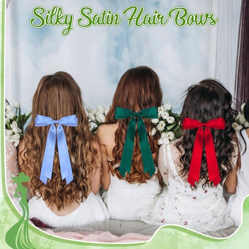40 Colors Satin Hair Bows Bulk for Women Large Long Tail Hair Ribbons - Elegant Hair Clips & Barrettes