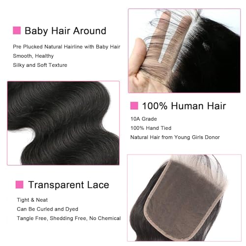 Isufer 6x6 HD Transparent Lace Closure Body Wave Brazilian Virgin Hair 12 Inch Natural Black