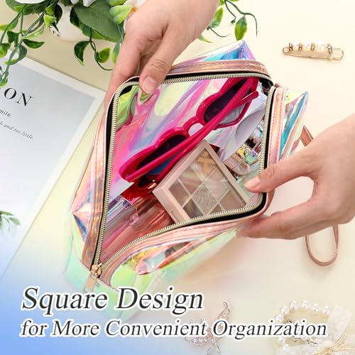 Clear Iridescent Holographic Makeup Bag with Zipper - L - 8 Pack