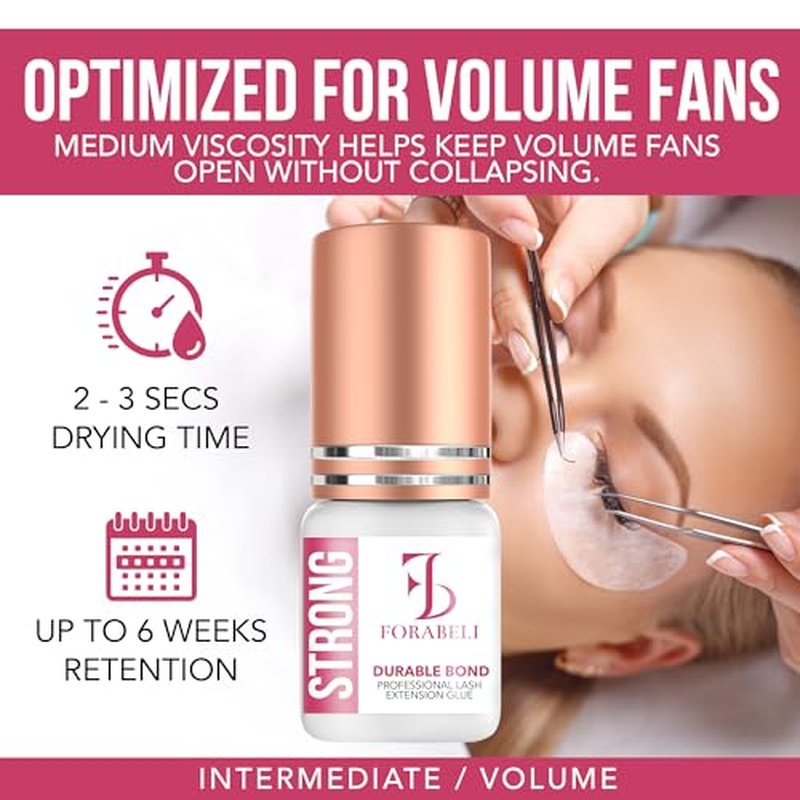 Forabeli Strong Eyelash Extension Glue | Volume Lash Adhesive | 2-3 Second Drying Time | 6 Weeks Retention | for Volume & Classic Lashes | Black, 5ml