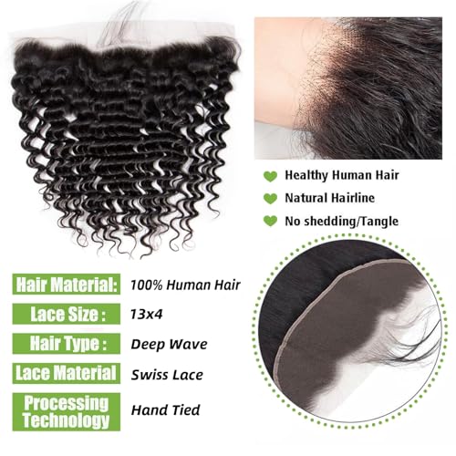 16 Inch Brazilian Deep Wave Lace Frontal Closure Ear to Ear Human Hair Pre-Plucked with Baby Hair - Natural Black