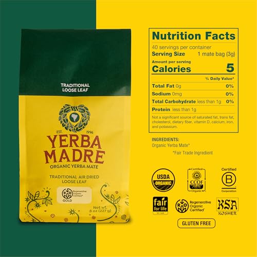 Organic Loose Leaf Yerba Mate Tea - 8 Ounce Pack of 6 by Guayaki - Caffeine & Antioxidants
