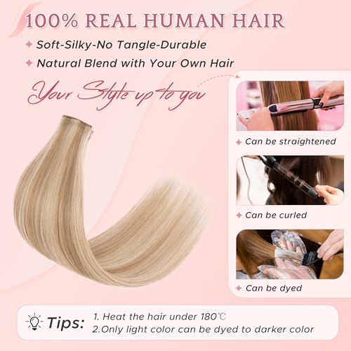 Clip-In Hair Extensions 12 Inch Real Human Hair Highlight Balayage - Golden Brown & Bleach Blonde, 6 Pcs
