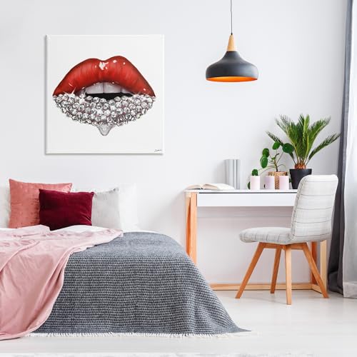 Stupell Industries Red Glam Lips with Gemstones, Designed by Ziwei Li, 36 x 36, Canvas Wall Art