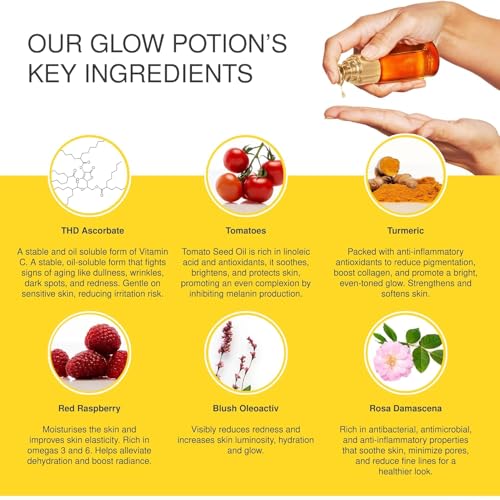 Vitamin C Facial Oil 30ml ? Brightening Glow Elixir with THD Ascorbate, Turmeric & Tomato Oil ? Antioxidant-Rich Skin Booster for Radiance, Even Tone & Smooth Texture