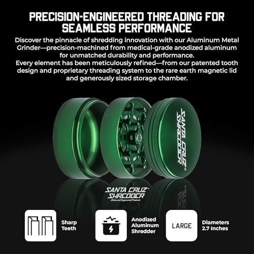 Large Green Herb and Spice Grinder - Made in USA, Fluffy Grind, Durable Aluminum