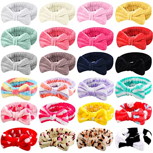 24 Pieces Face Wash Headband Set for Women - Stylish & Elastic Spa Hairbands - Black+Pink