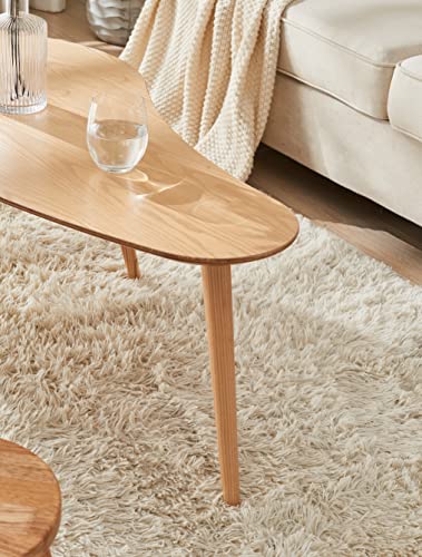 Natural Solid Wood Round Coffee Table with Removable Legs - WoJKod