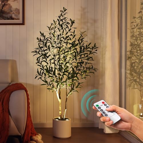 5ft Olive Tree Artificial Indoor with Remote LED Spotlights - VeriNatural