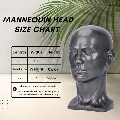 Gray Mannequin Head for Wigs Hats Glasses - 13.7” PVC Wig Stand for Salon or Home Use - Silver Gray Variation