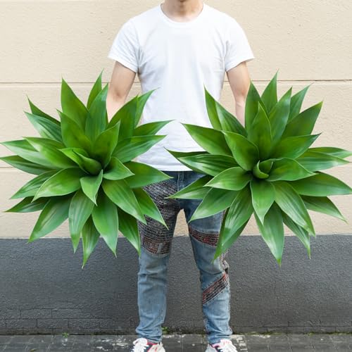 Artificial Agave Plants Outdoor Set of 2 - 28 Inch Fake Succulents for Patio & Garden, UV Resistant, Realistic Greenery - Variation: 28" Green-2