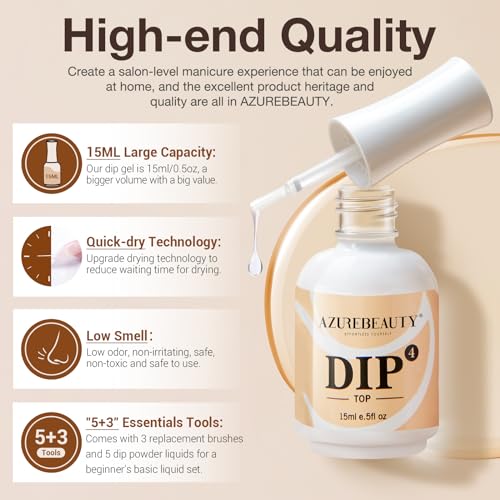 AzureBeauty A2-Clear Dip Powder Liquid Set - 5 Pack, 15ml Each, Long-Lasting Nail System