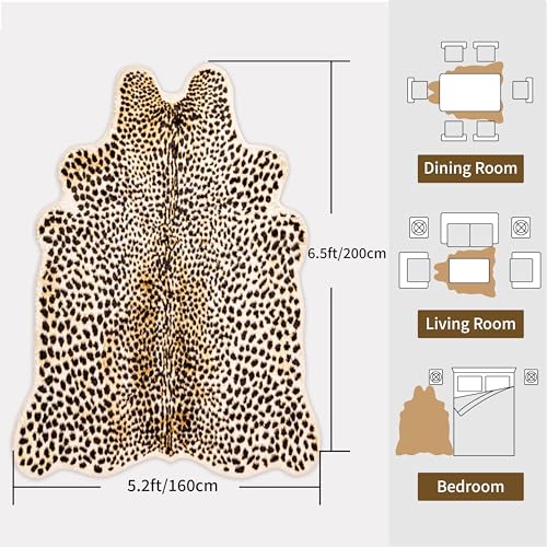 FelisLuxe Leopard Rug 5'2 x 6'6 Irregular Animal Print Carpet - Faux Fur, Non-Slip Backing