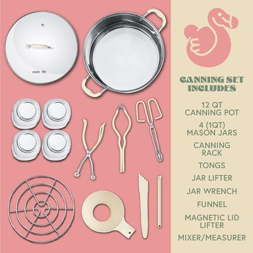 Concord Stainless Steel Canning Pot Set with Jars, Rack, Tongs & Accessories