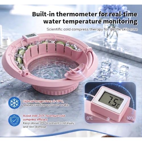 Pink Foldable Silicone Face Ice Bath Bowl with Ice Tray & Breathable Hose - Cool Skincare Tool - Variation of X Pink