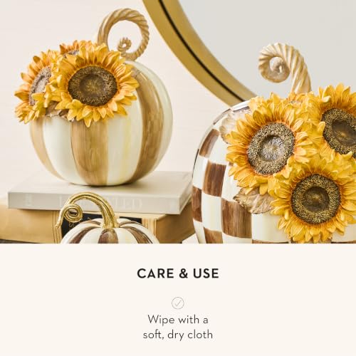 Mocha Stripe Sunflower Pumpkin Decorative Figurine - Fall Autumn Home Decor