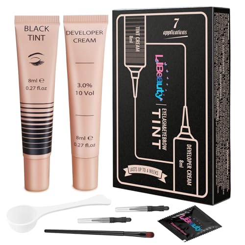 Libeauty Eyelash & Eyebrow Color Kit - Professional Black Lash Color with Detailed Step-by-Step Instructions - DIY Salon Results at Home, Includes Full Tools, 8ml