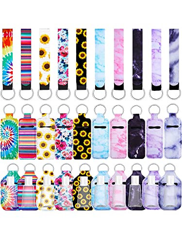 Travel Hand Sanitizer Keychain Holder Set with Lipstick Case Floral Style - 40 Pcs