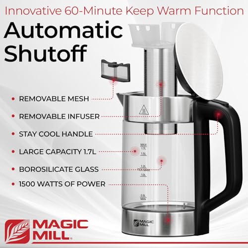 Electric Kettle with Tea Infuser 1.7L, Temperature Control, Rapid Boil, BPA Free