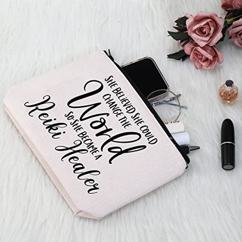 G2TUP Reiki Healer Thank You Gift She Believe She Can Change The World So She Became A Reiki Healer Cosmetic Bag (She Became A Reiki Healer White Bag)