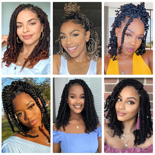 Alicoco Passion Twist Crochet Hair Pre-Looped 16 Inch - 8 Packs, 1B Color