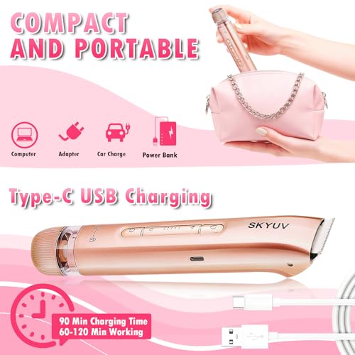 Bikini Trimmer for Women, SKYUV 2 in 1 Electric Razors Bikini Shaver, IPX7 Waterproof & Easy Cleaning, Ceramic Blade, USB Recharge, Cordless Body Hair Trimmer, Facial & Pubic Hair Removal
