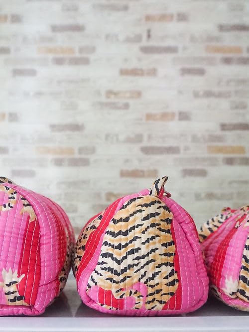 Travel Cosmetic Organizer Bag Set - Pink Fat Tiger Style, 3 Pieces