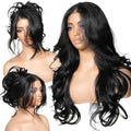 BrownBomb 26-Inch Feather Layered Body Wave Synthetic Wig with 13x6 HD Lace Frontal and Curtain Bangs