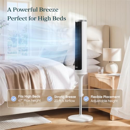 Levoit Tower Fan for Bedroom, 36-47 inch Adjustable Height with 23 ft/s Airflow - White (Variation: 36-47 inch Adjustable White)