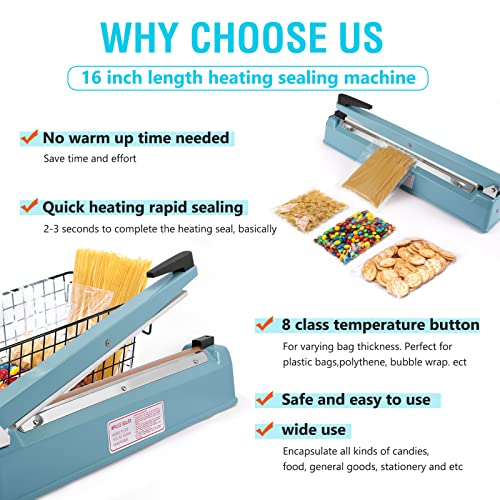 Blue 16-Inch METRONIC Impulse Sealer Manual Heat Plastic Bag Sealing Machine