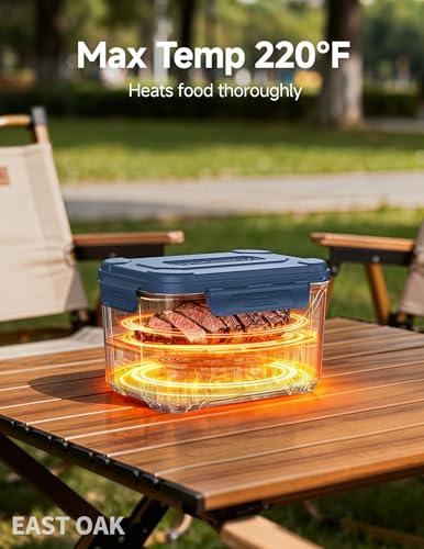 EAST OAK Cordless Heated Lunch Box 5.5-Cup with Schedule Heating & Large Blue Container