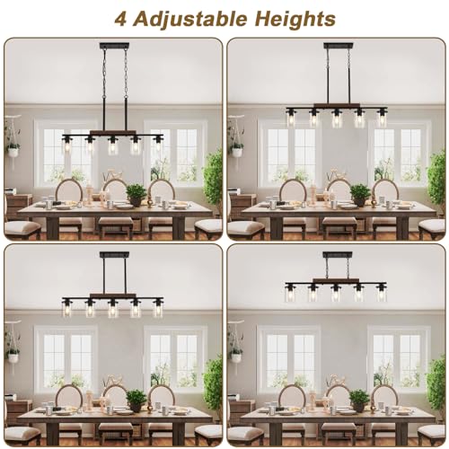 Black 36.2-Inch Farmhouse Kitchen Island Pendant Light - 5-Light Chandelier with Adjustable Height