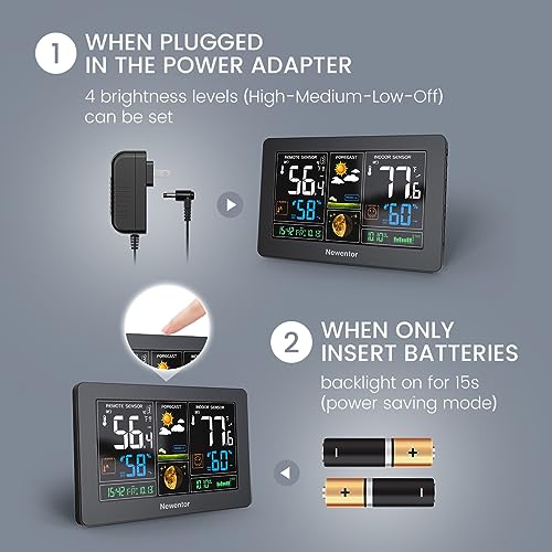 Newentor Weather Station: 3-Sensor Wireless Indoor/Outdoor Thermometer in Black (3 Sensor)