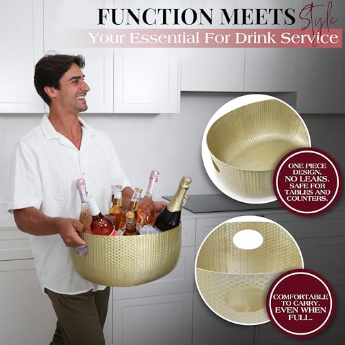 Gusto Nostro Gold Beverage Tub 22 Qt Large Drink Cooler for Parties & Outdoor Events