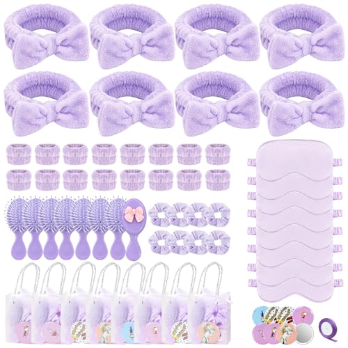 Purple Sleepover Party Supplies Set with Eye Mask Headband & Scrunchies - 1 Pack