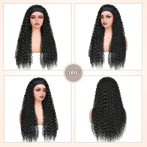 Curly Headband Wig 26 Inch Long Synthetic Hair for Women - 1B Variation