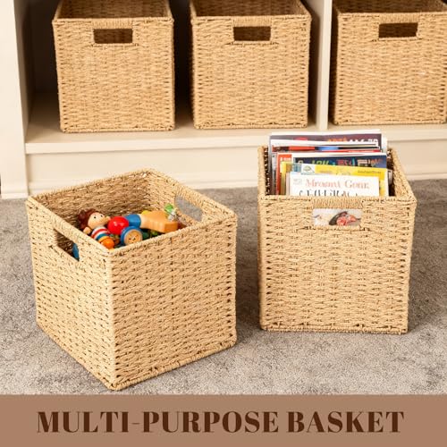 6 Pcs Wicker Storage Baskets 9.8x9.8 in Cube Organizer for Shelves, Laundry & Home Decor