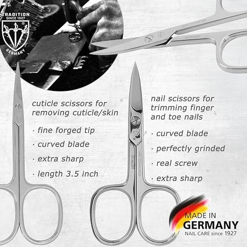 Manicure Pedicure Grooming Kit - 8-Piece Nail Care Set in Black Ostrich Leather Case - Made in Germany