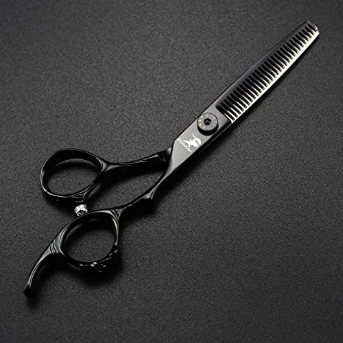 Black 6-Inch Hand Sharpened Hair Cutting Shears Set with Case - Professional Barber Tool - C-Black
