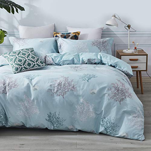 Coastal Beach Bedding Set King Coral Seashell Reversible Duvet Cover 3-Piece
