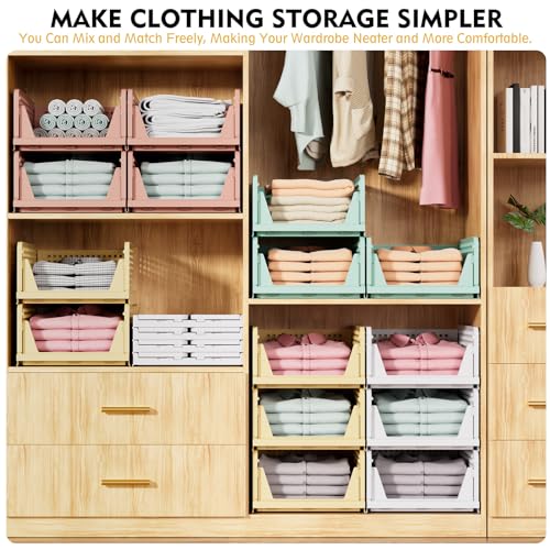SNSLXH Pink 5 Pack Stackable Closet Organizer Bins - Foldable Storage Containers