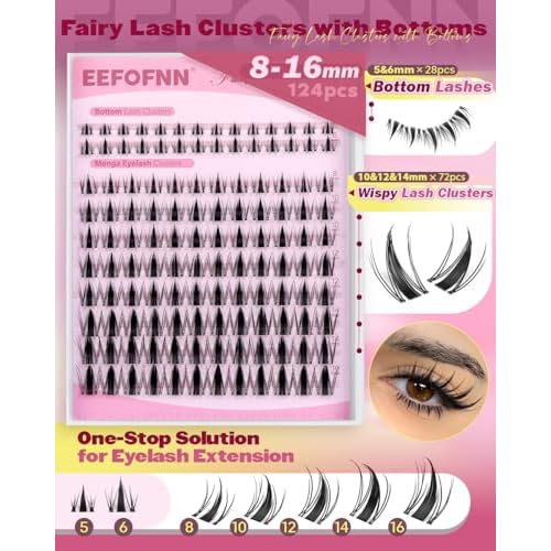 Fairy Lash Clusters Manga Eyelash Clusters Wispy Individual Lashes Natural Cluster Eyelash Extensions 8-16mm Anime Lashes Clusters Spiky DIY Lash Extension by Eefofnn (124PCS,C Curl)