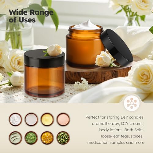 Amber Glass Jars with Black Lids - 2 oz, 36 Pack, Travel & Storage