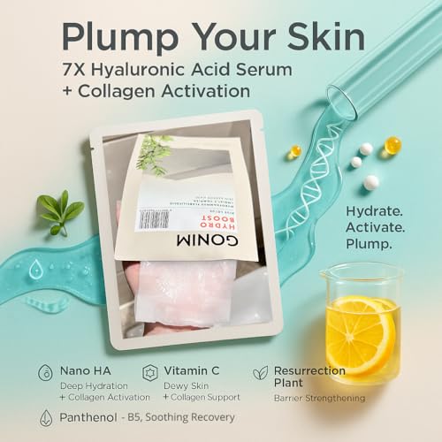 GONIM 10 Pack Korean Hydrating Sheet Masks with Hyaluronic Acid Serum