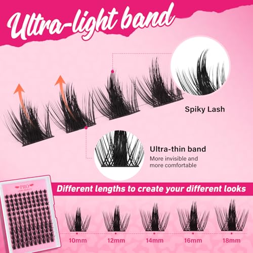 PRO LASHBEAUTY California Sunset Lash Clusters Kit Wispy Eyelash Clusters Lashes Natural DIY Lash Extension Kit Cluster Eyelash Extensions Kit Individual Lashes Cluster Eyelash (Sunset, 10-18mix)