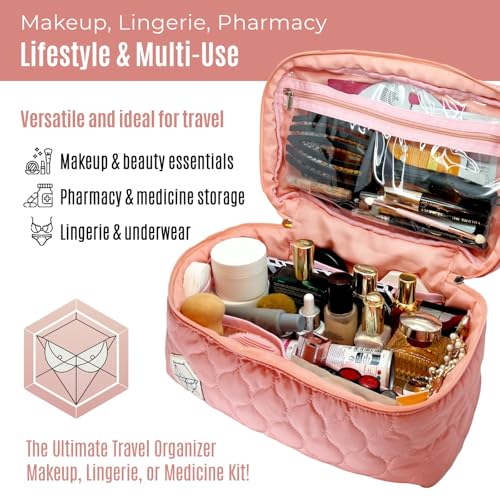 XL Quilted Makeup Bag Set of 2 - Large Waterproof Cosmetic & Toiletry Organizer for Travel & Daily Use