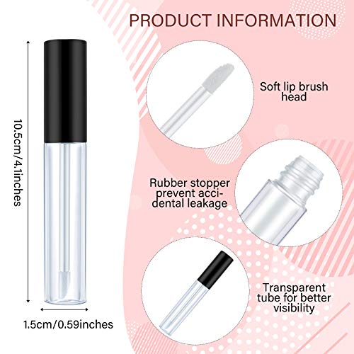 Black 10ml Empty Lip Gloss Tubes Bulk with Wands - Reusable Makeup Containers - 100 Pack